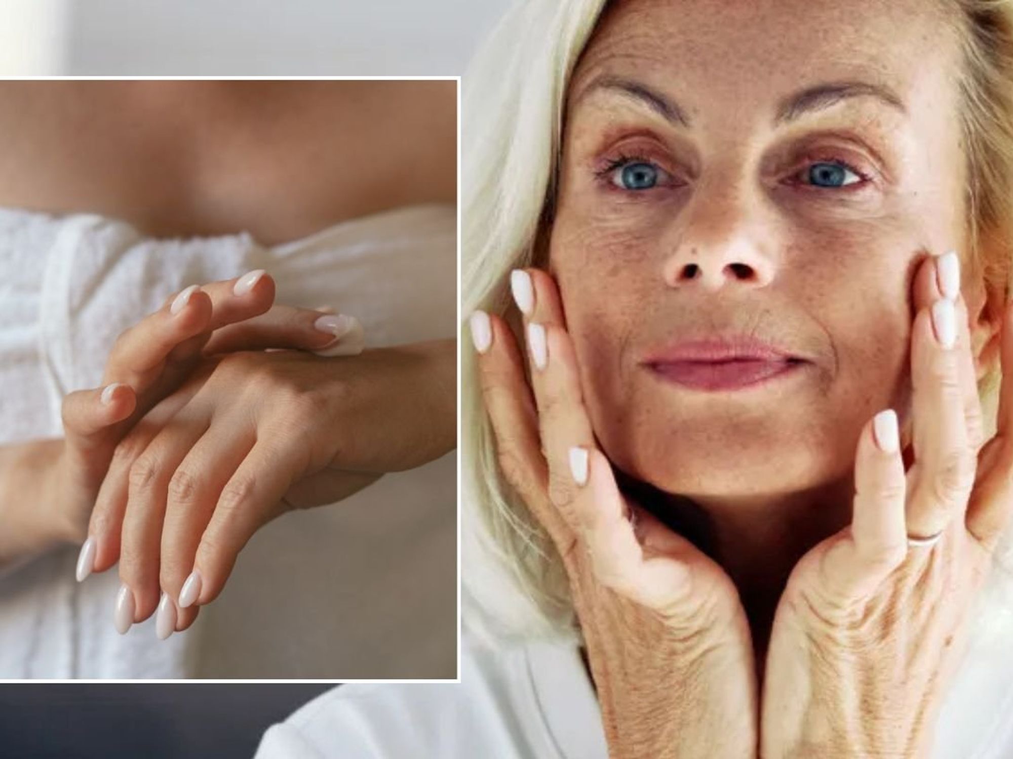 Woman's hands / Middle-aged woman touching face
