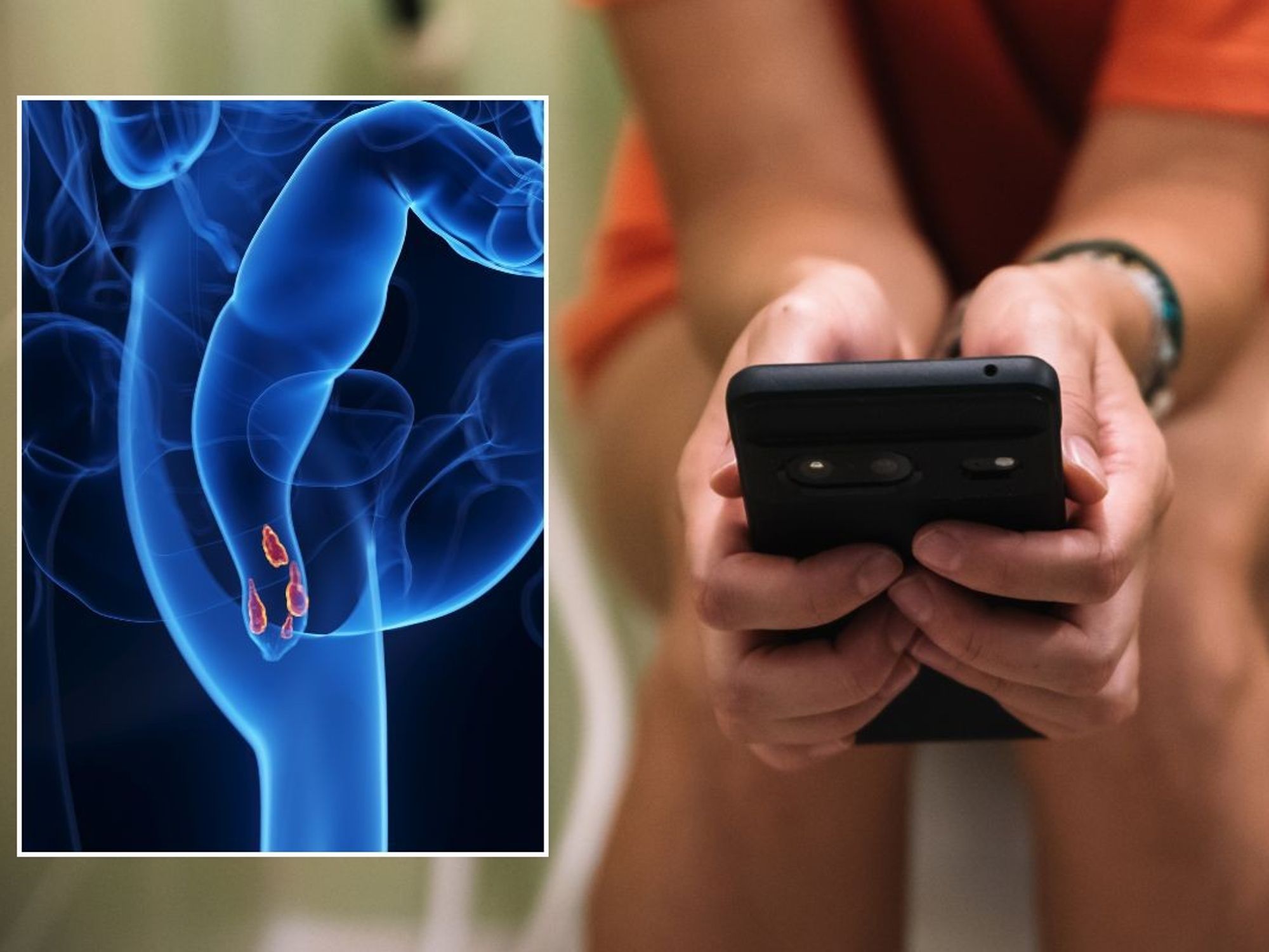 WOMAN SCROLLING ON TOILET