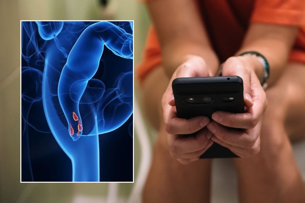 WOMAN SCROLLING ON TOILET