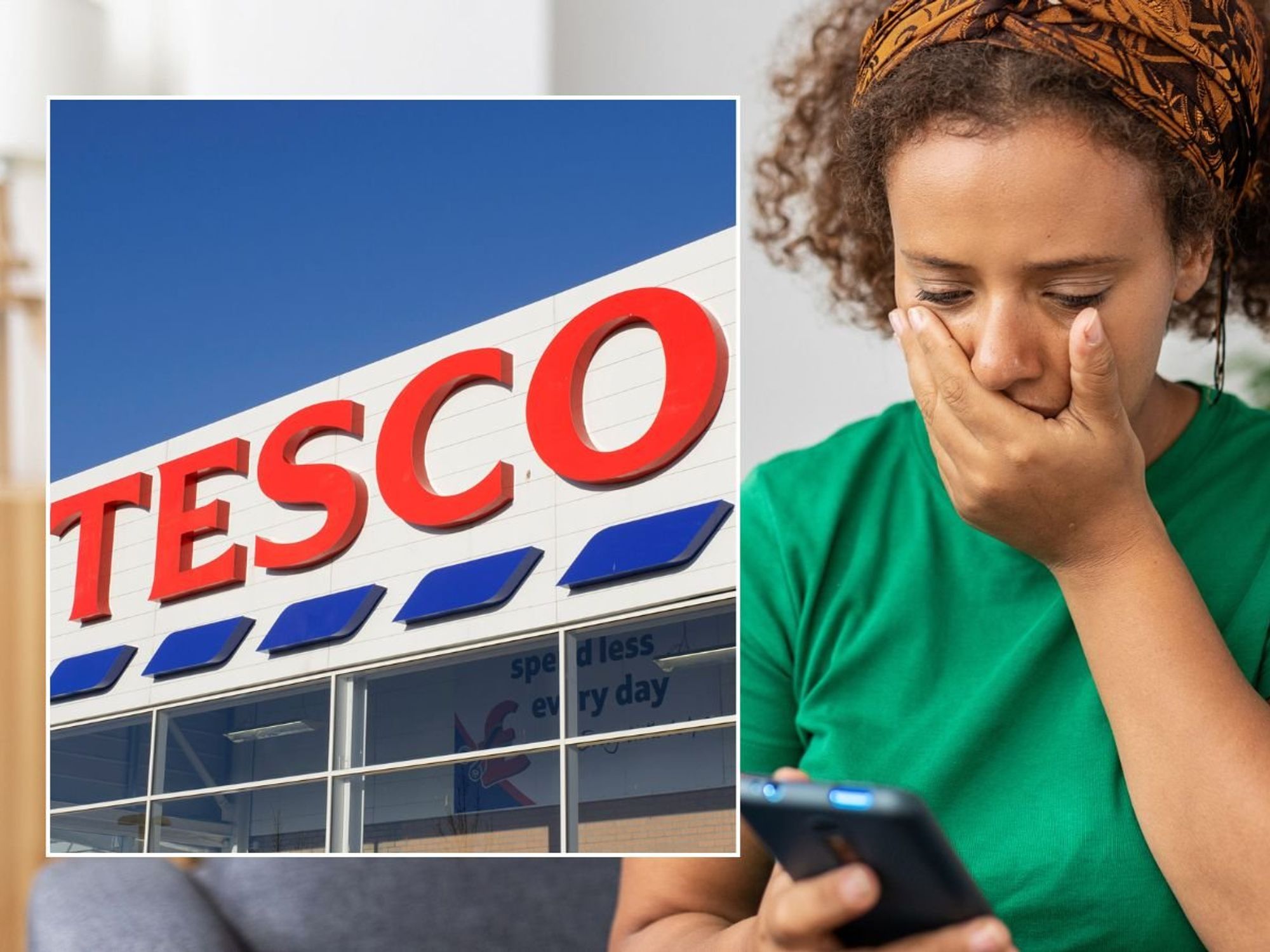 Woman shocked and Tesco supermarket
