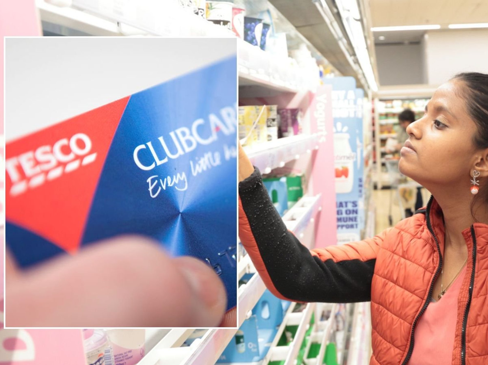 Woman shopping and Tesco CLubcard