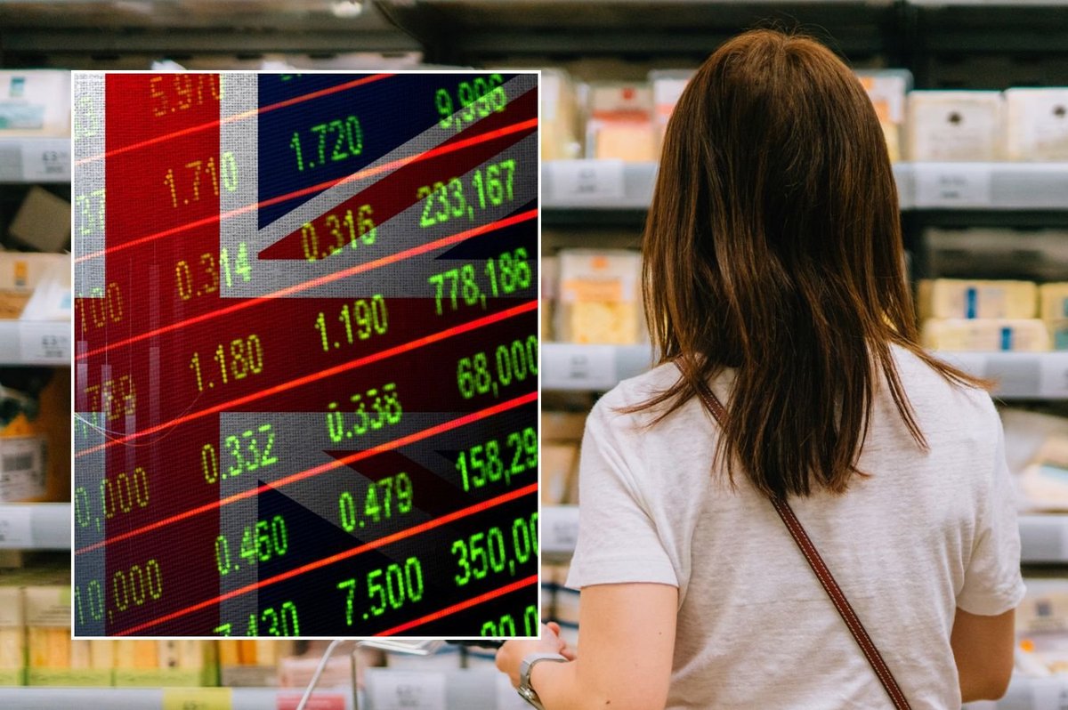 Woman shopping and UK economy graph