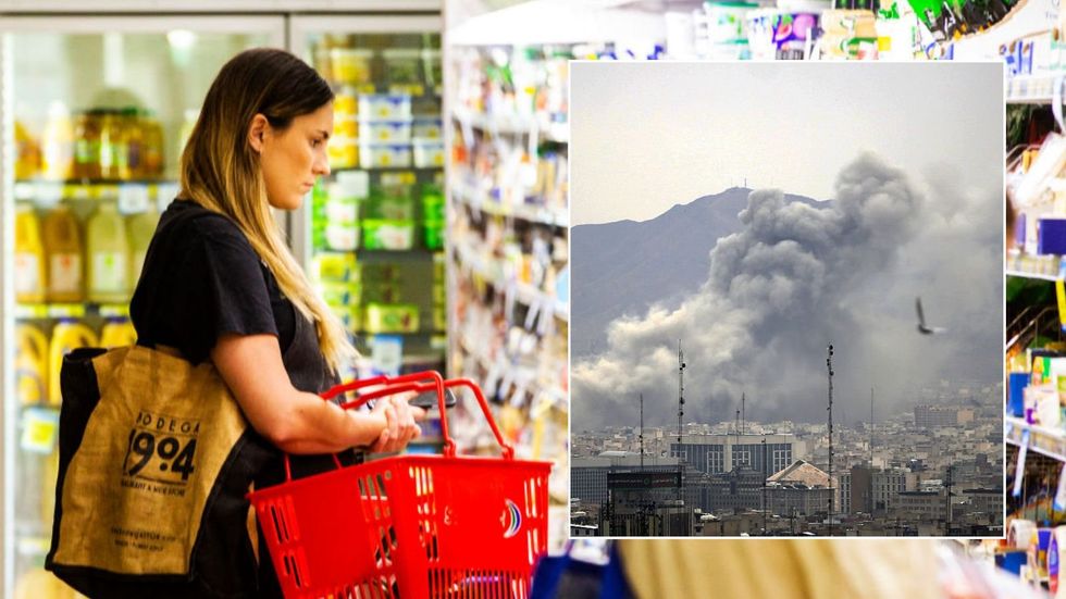 Woman shopping and US strike on Tehran, Iran