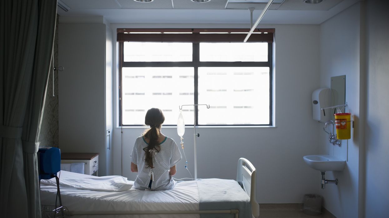 Woman sitting in a hospital