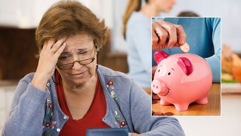 Woman stressed about money and piggy bank