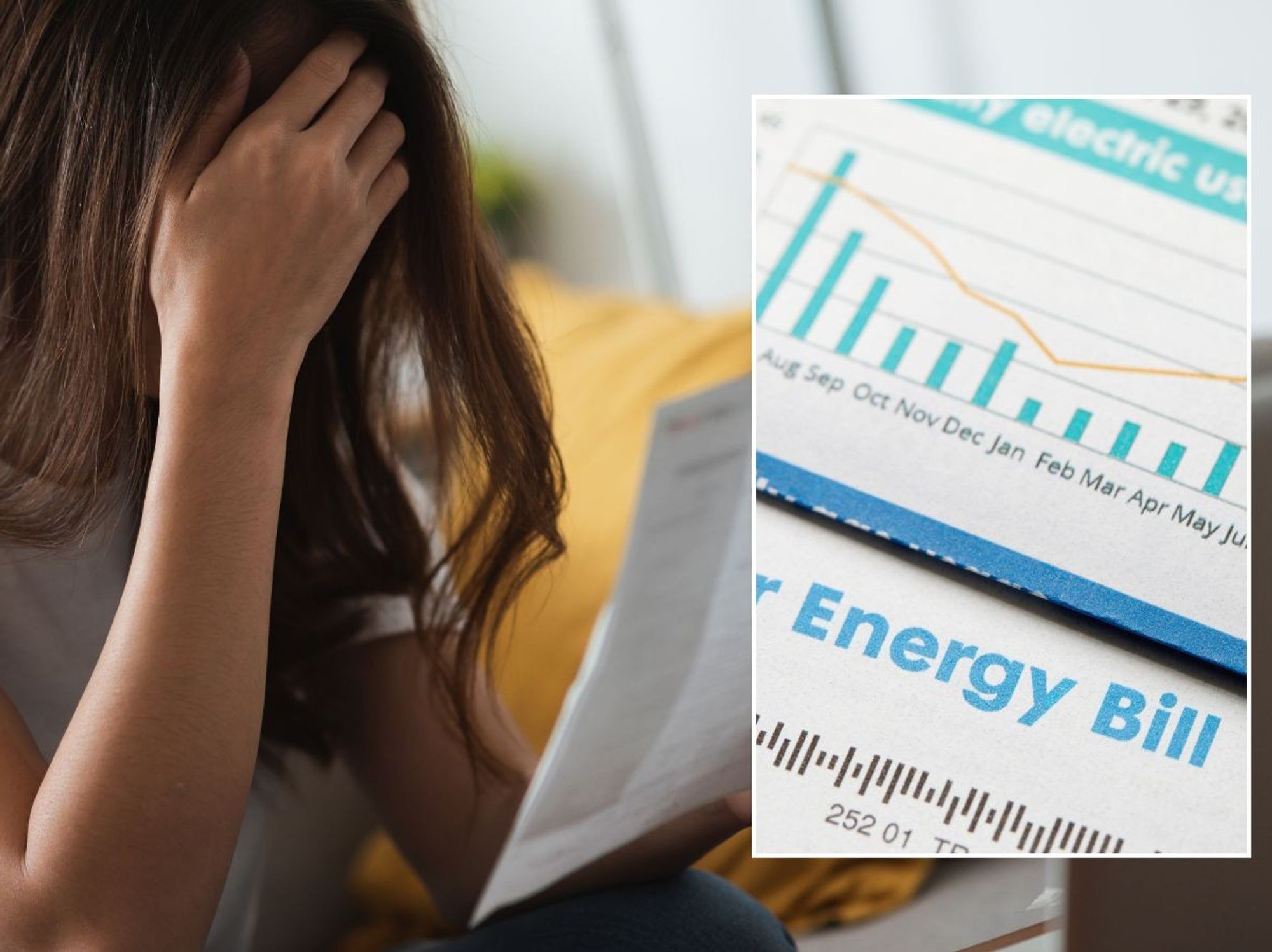 Woman stressed and energy bill