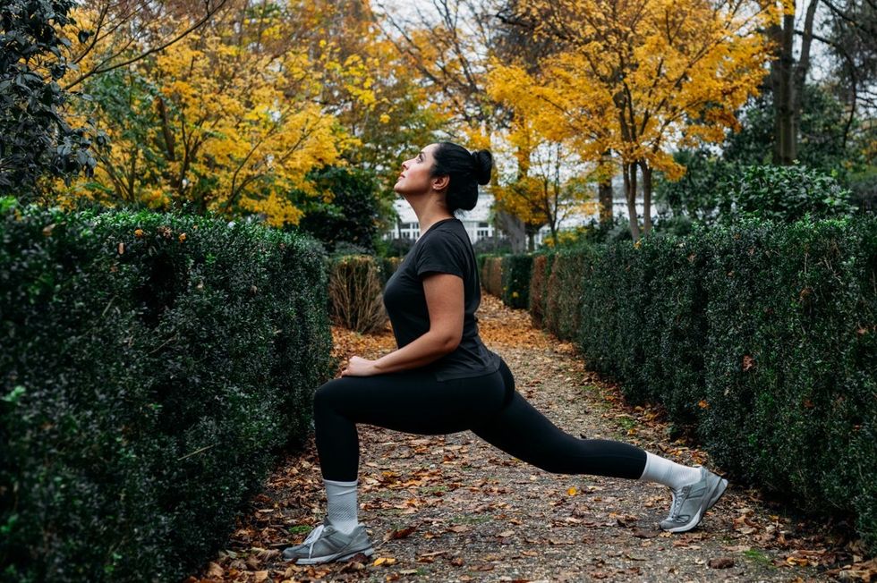 Woman stretching after run