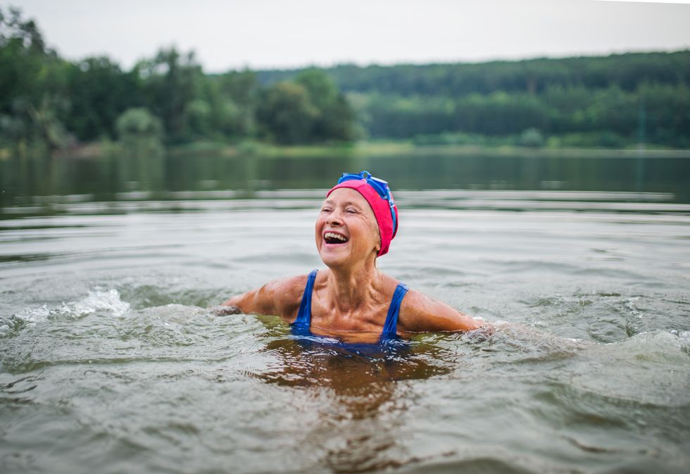 woman swimming in lake