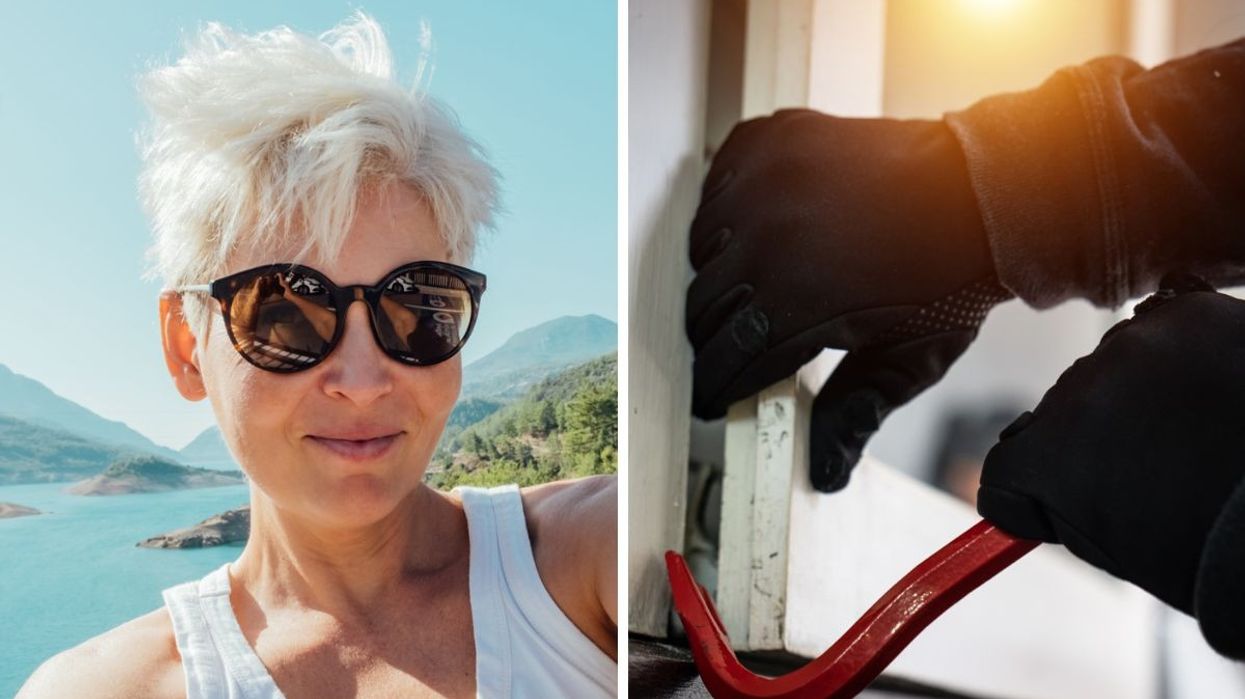 Woman taking a selfie on holiday / Burglar breaking into home