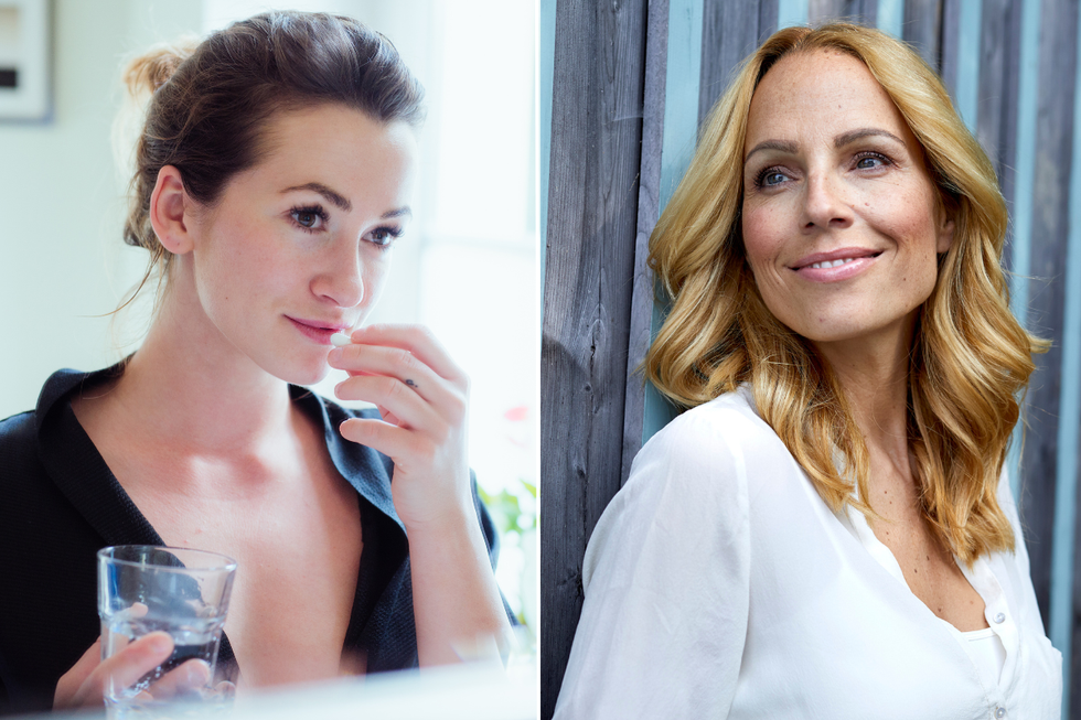 Woman taking supplement / woman with youthful skin