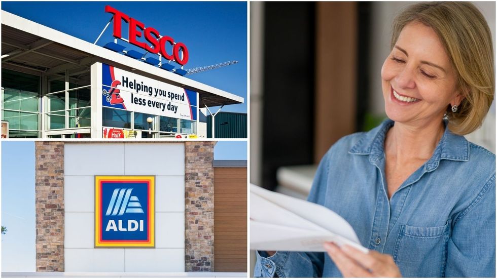 Woman, Tesco store, Aldi store