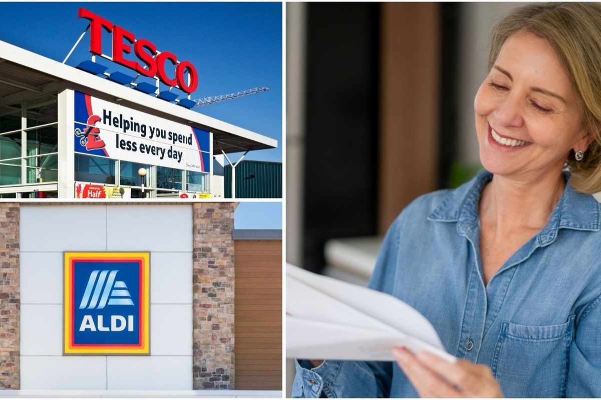 Woman, Tesco store, Aldi store