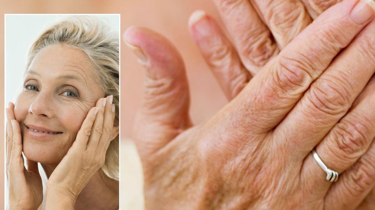 Woman touching her face / Mature hands