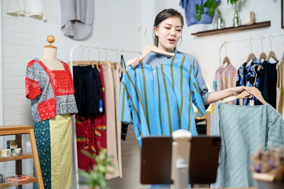 Woman trying on clothes