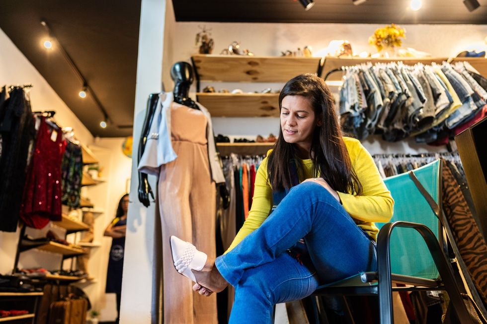 Woman trying on shoes