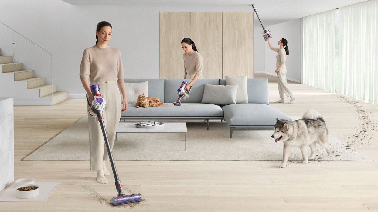 Woman using different attachments on the Dyson V8 Absolute