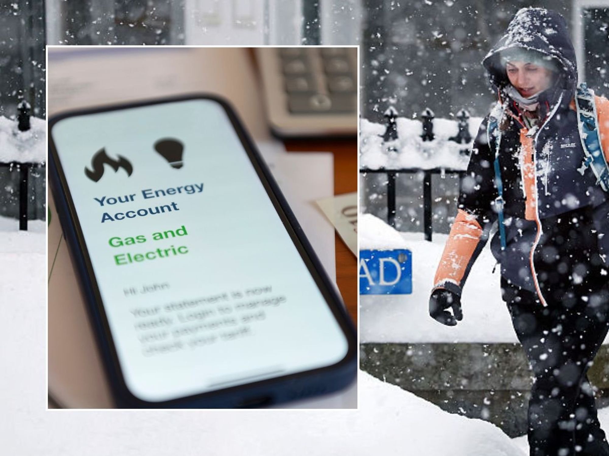 Woman walking in the cold and energy bill