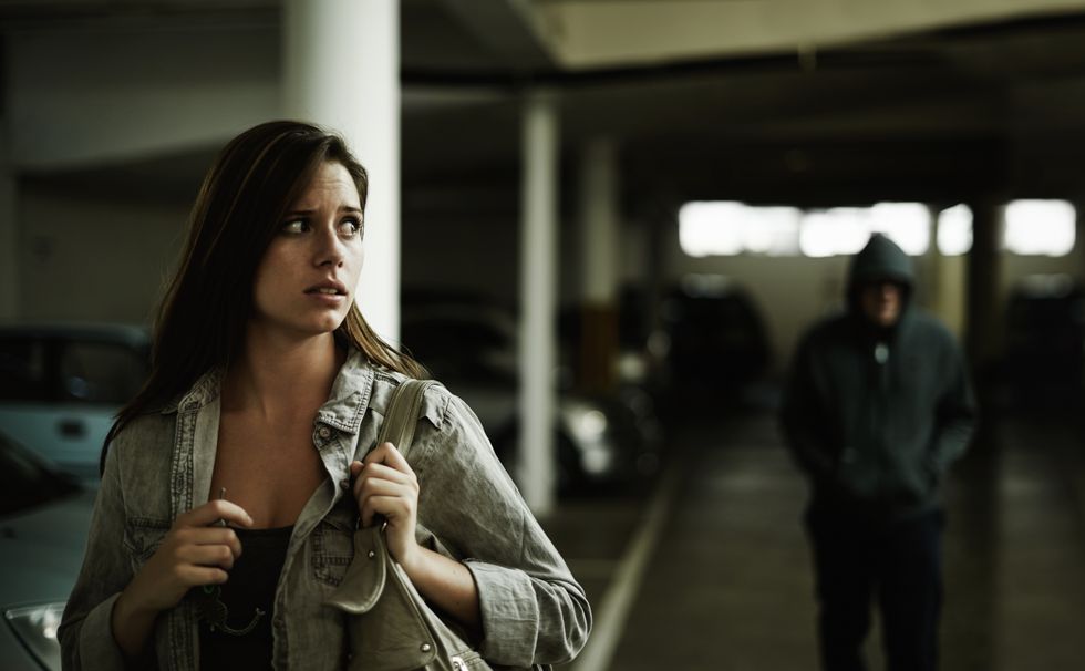 Woman walking scared