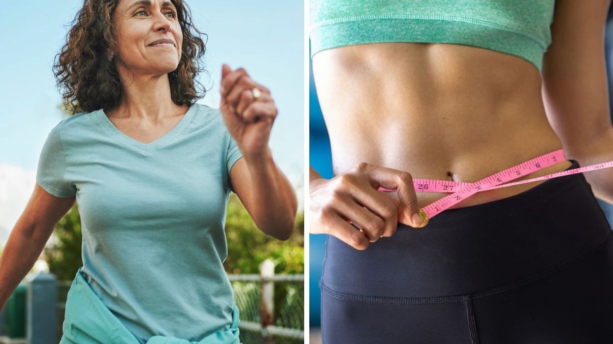 Woman walking / Woman measuring slim waist