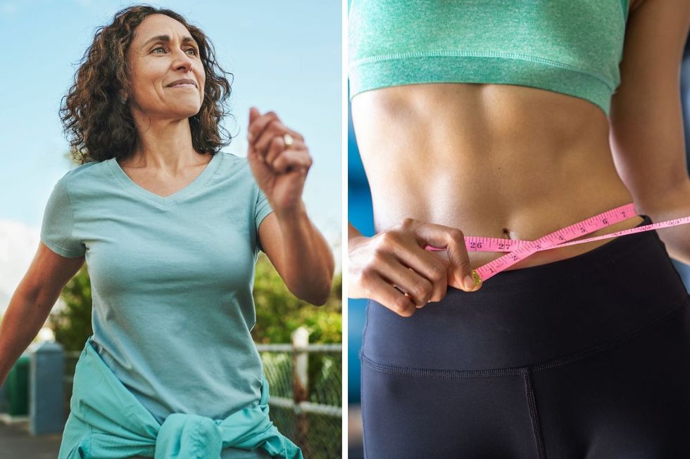 Woman walking / Woman measuring slim waist