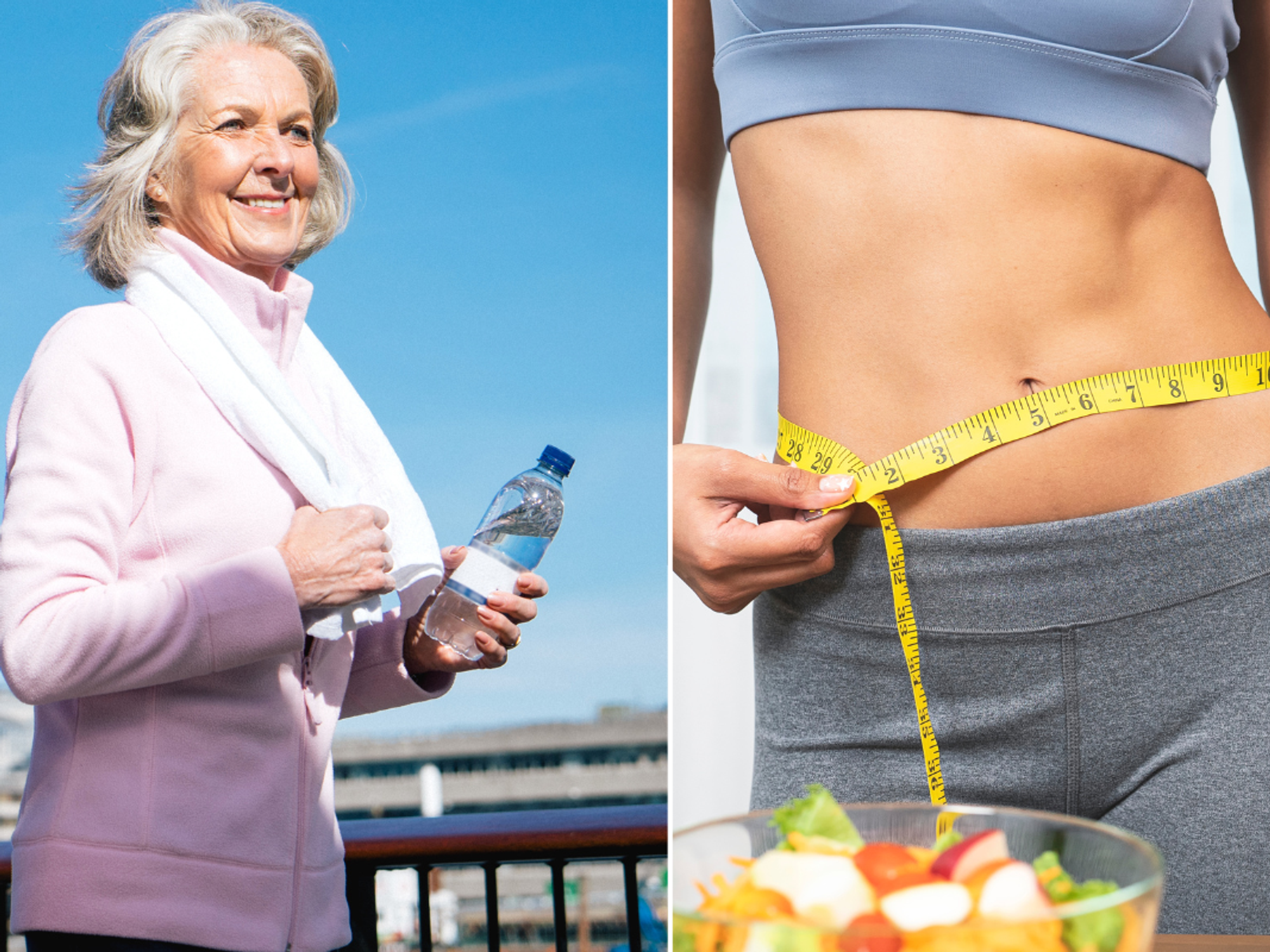 Woman walking / woman measuring waist