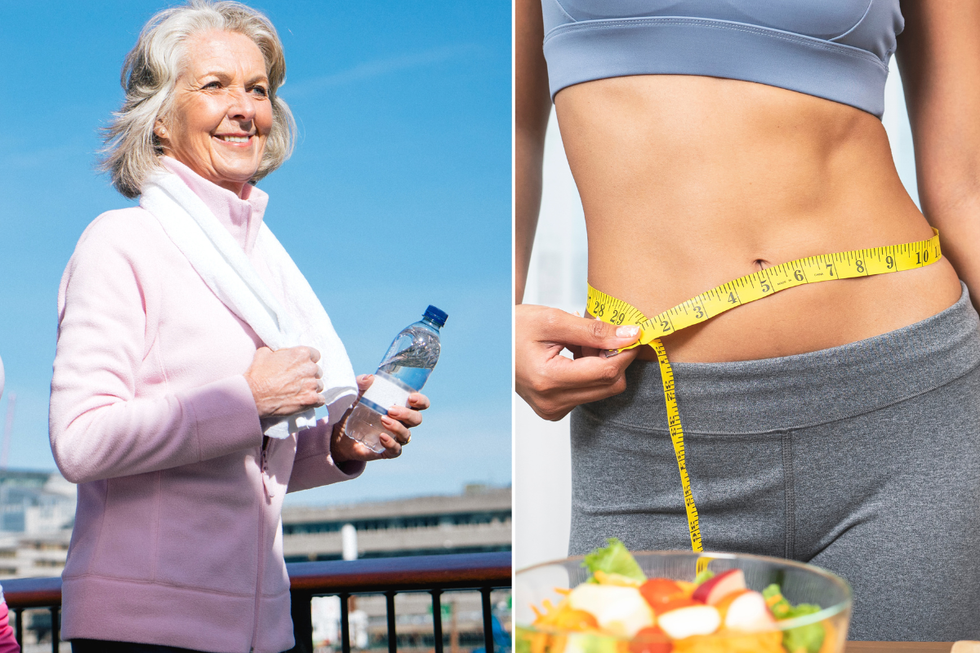 Woman walking / woman measuring waist