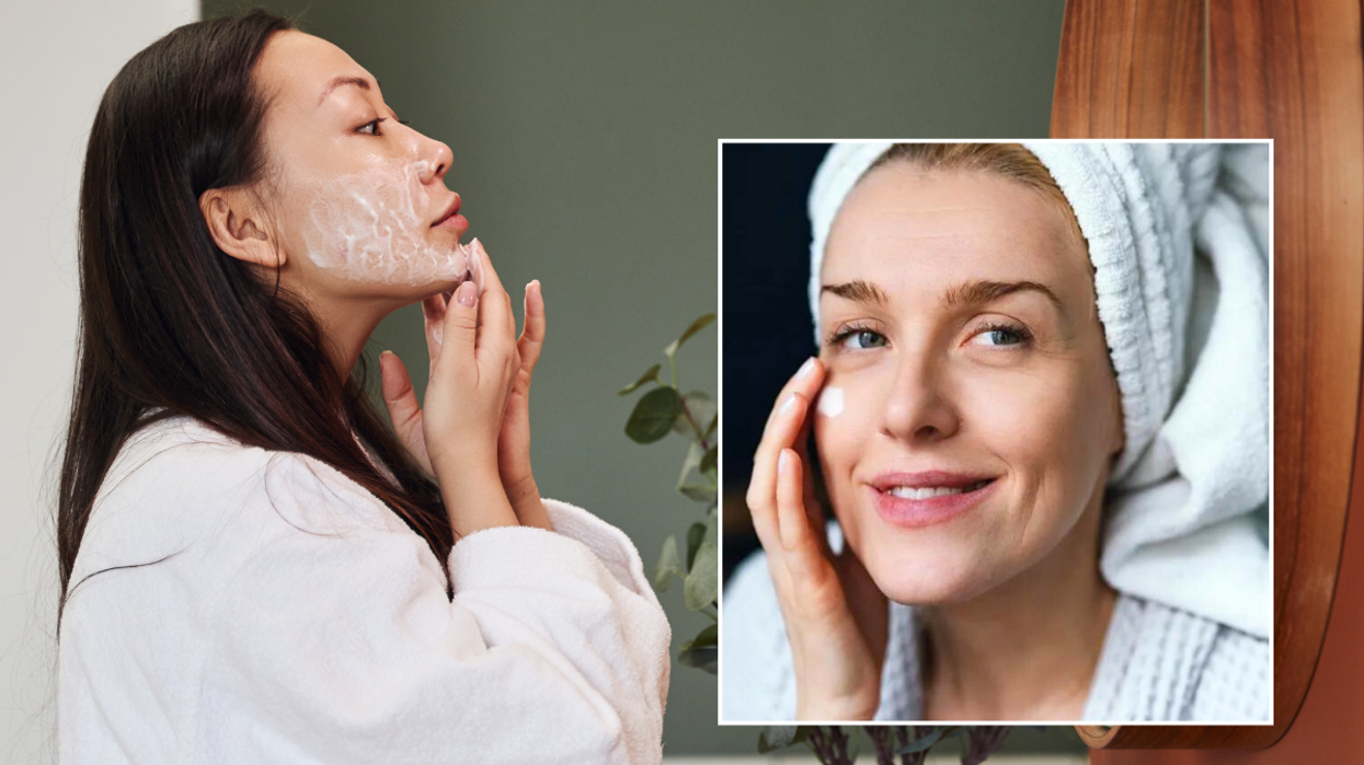Woman washing face / woman applying skin care