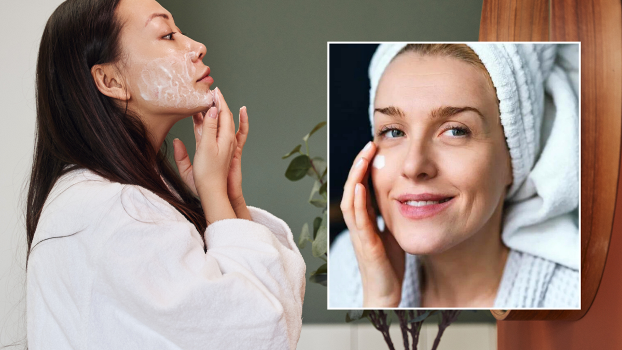 Woman washing face / woman applying skin care