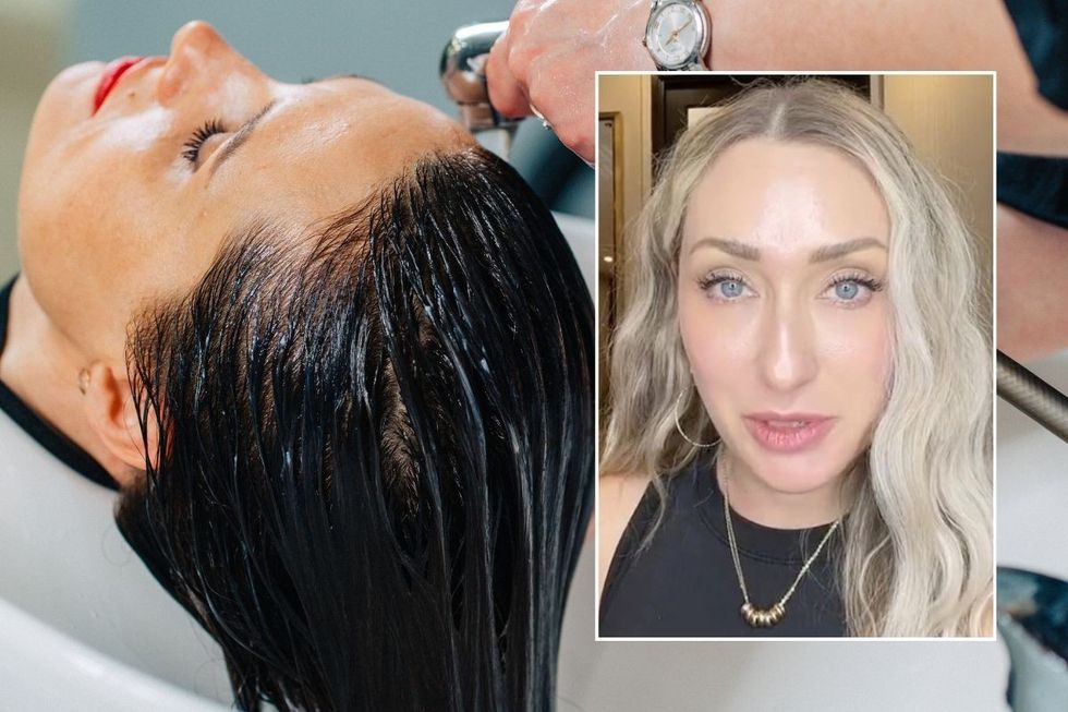 woman washing hair and nicole headshot