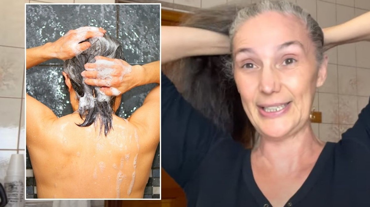 woman washing hair in shower