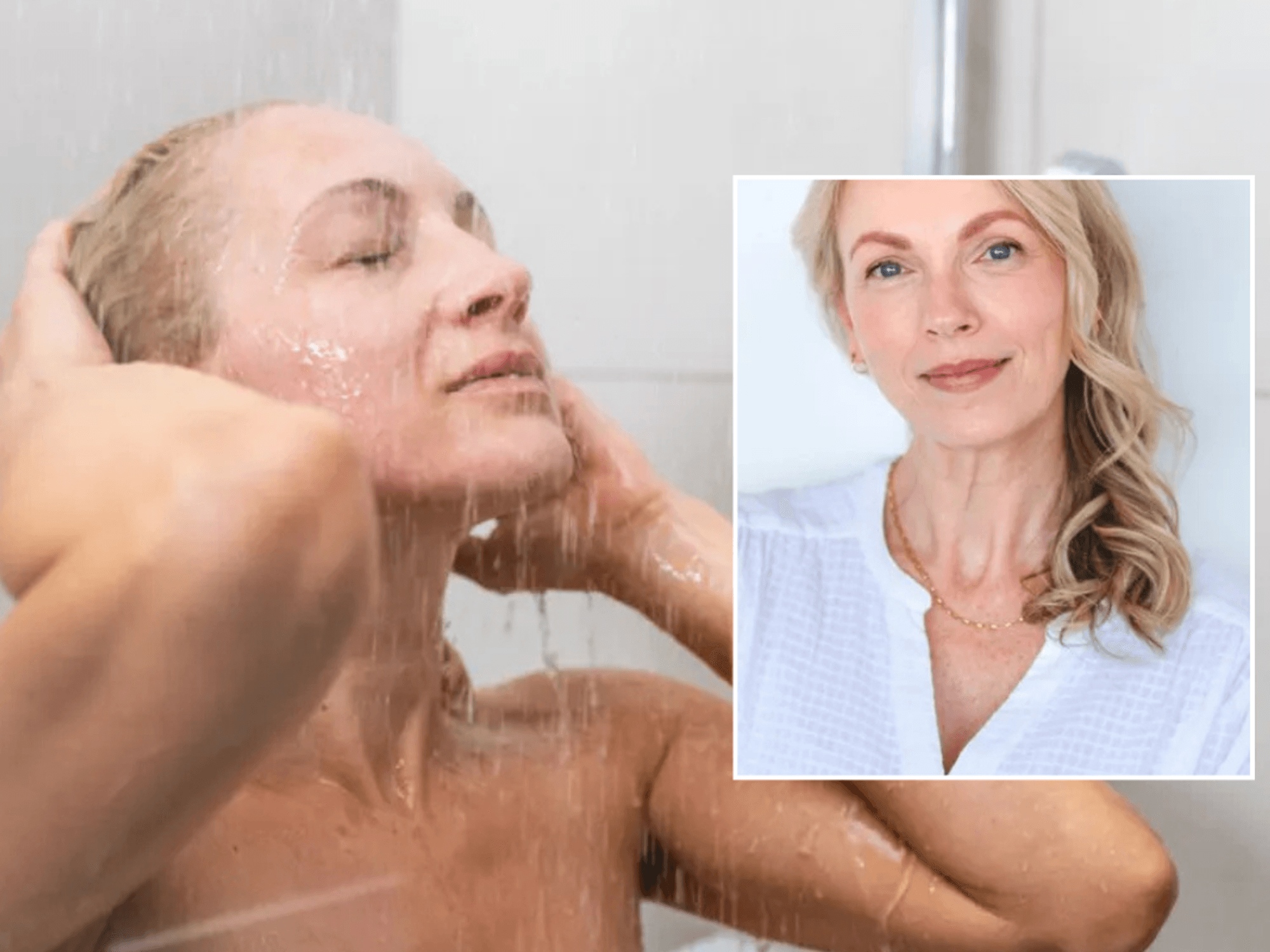 Woman washing hair / woman with blonde hair