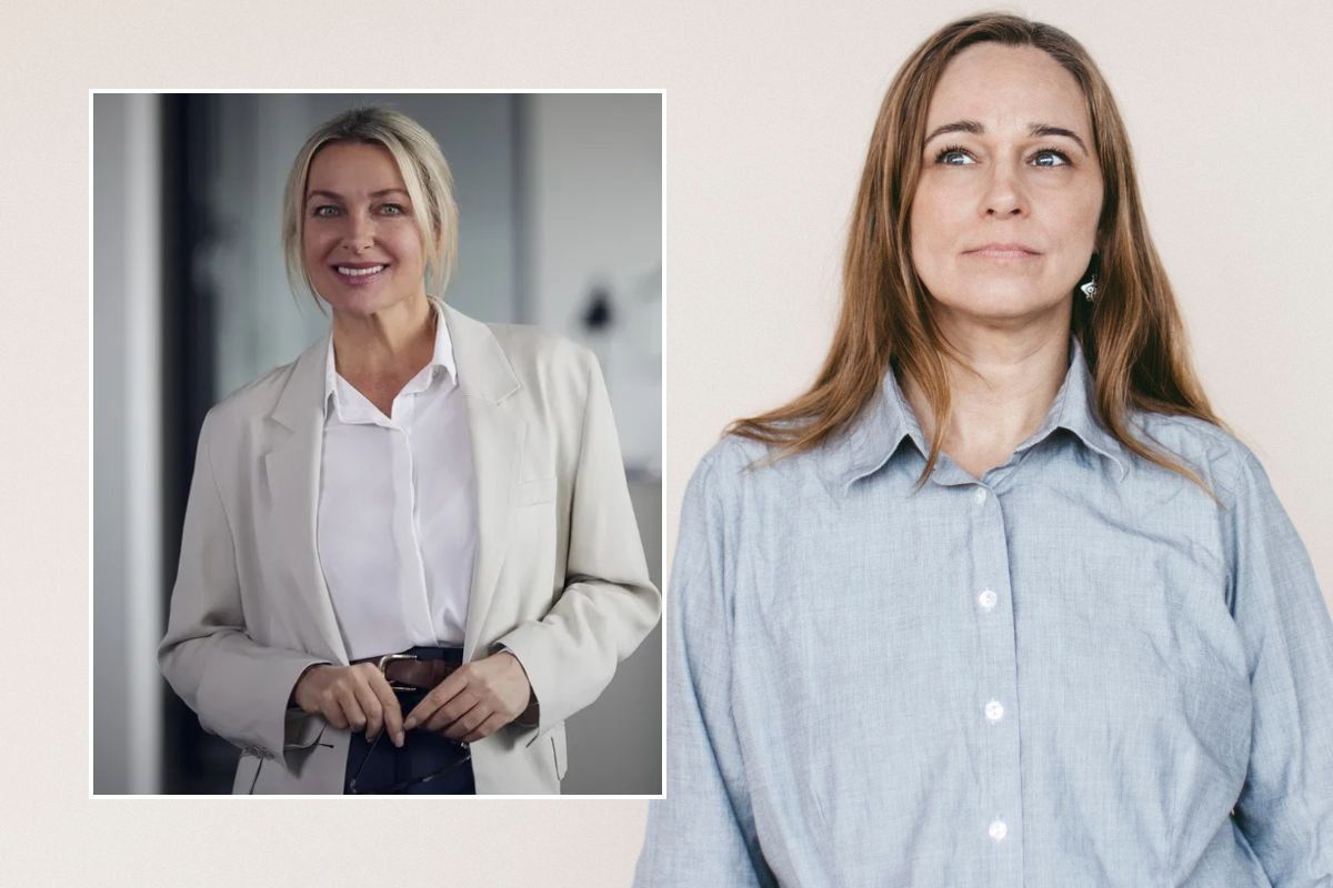 Woman wearing a blazer / Woman wearing a button-down shirt