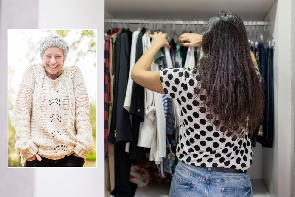 Woman wearing baggy jumper / Woman looking through wardrobe