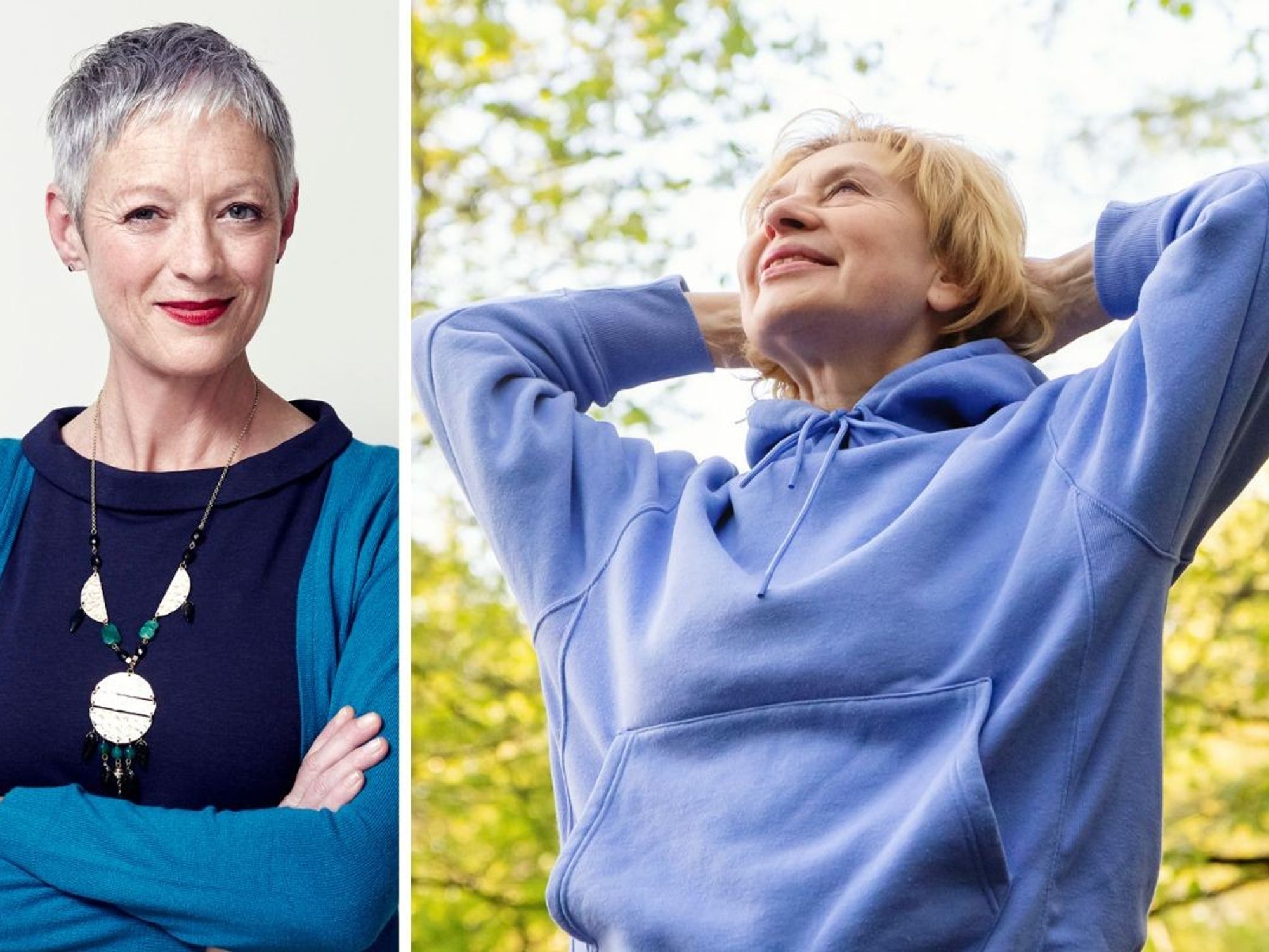 Woman wearing cardigan / Woman wearing hoodie