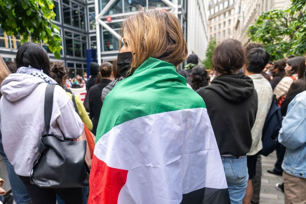 Woman wearing Palestine flag