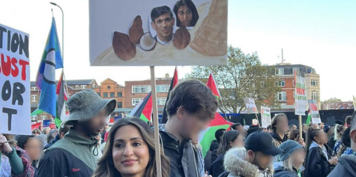 NextImg:Pro-Palestine protester with vile racist poster revealed to be TEACHER after police issue appeal