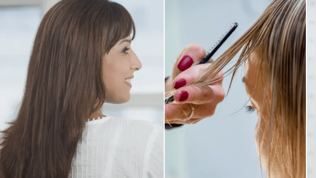 Woman with a fringe / Woman have layers cut into her hair