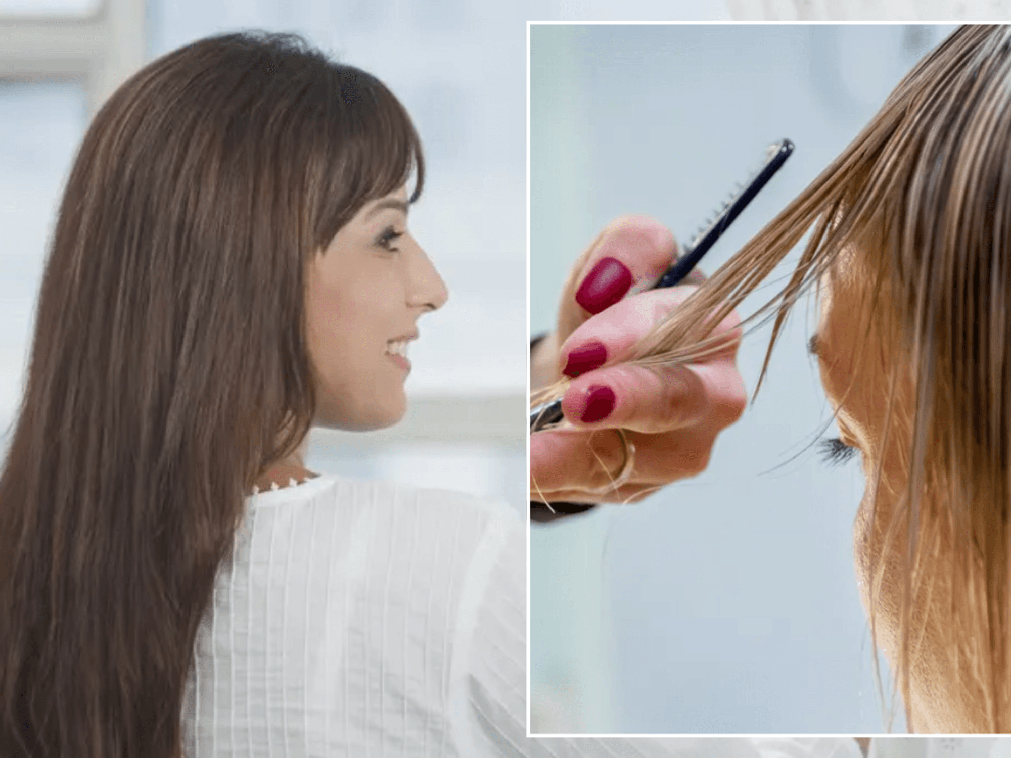 Woman with a fringe / Woman have layers cut into her hair