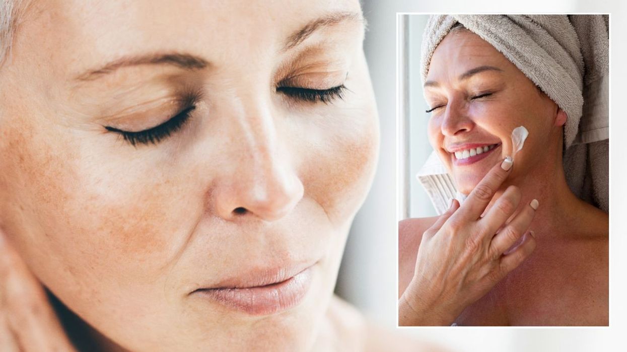Woman with beautiful skin / Woman applying moisturiser