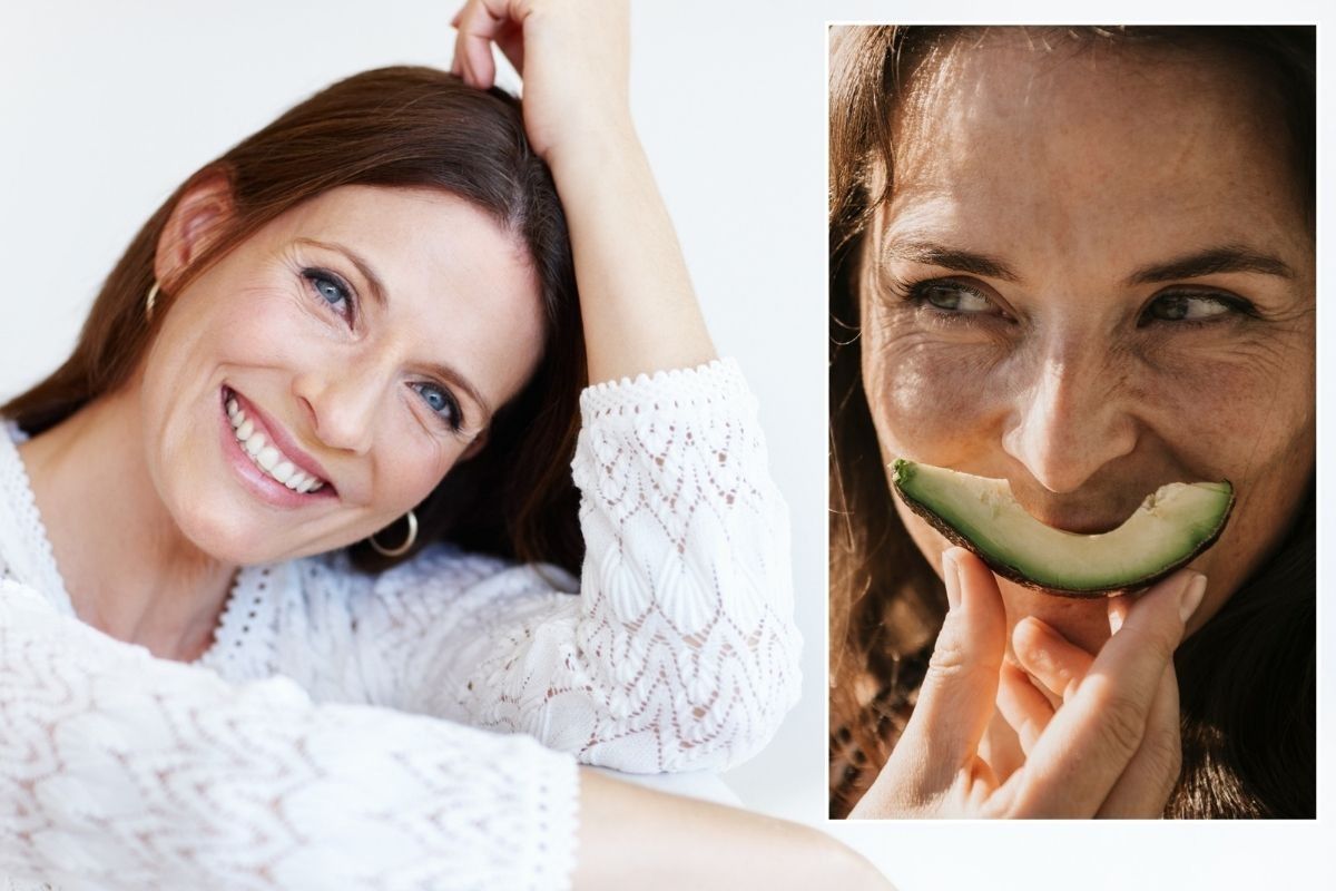 Woman with beautiful skin / Woman eating avocado
