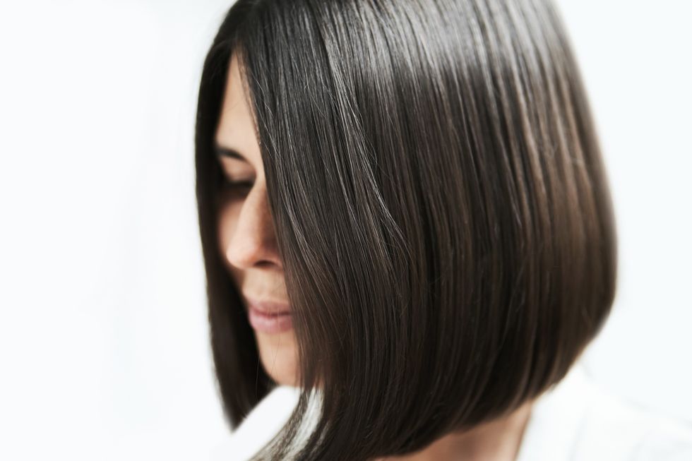 Woman with blunt bob haircut