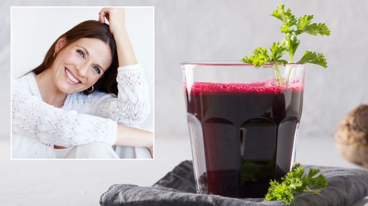 Woman with brown hair / Beet juice