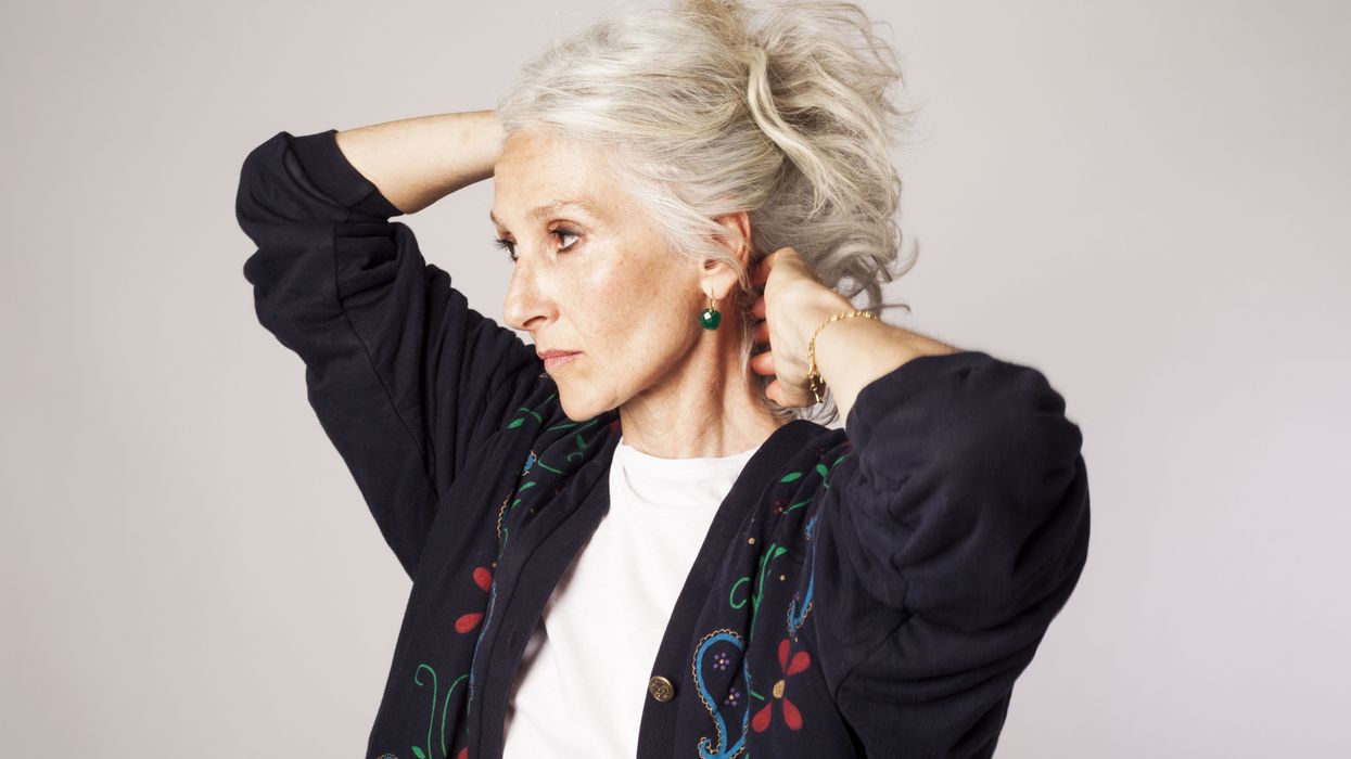 Woman with long grey hair