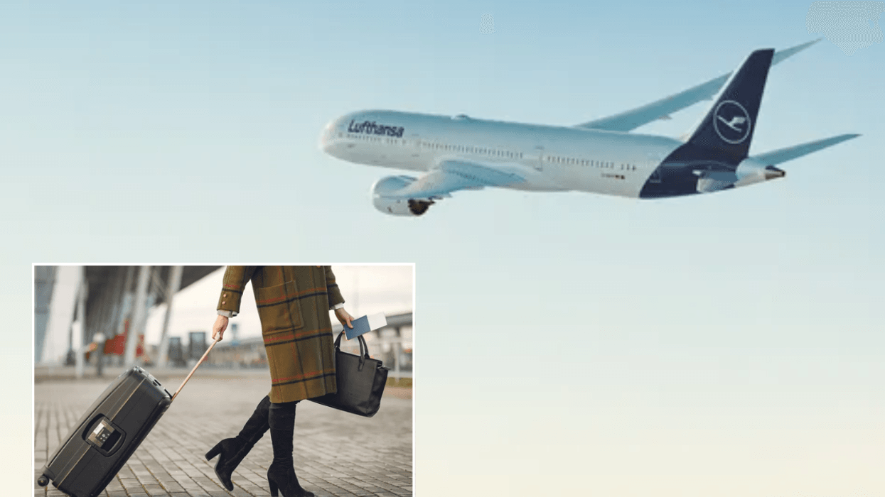 Woman with luggage / Lufthansa plane