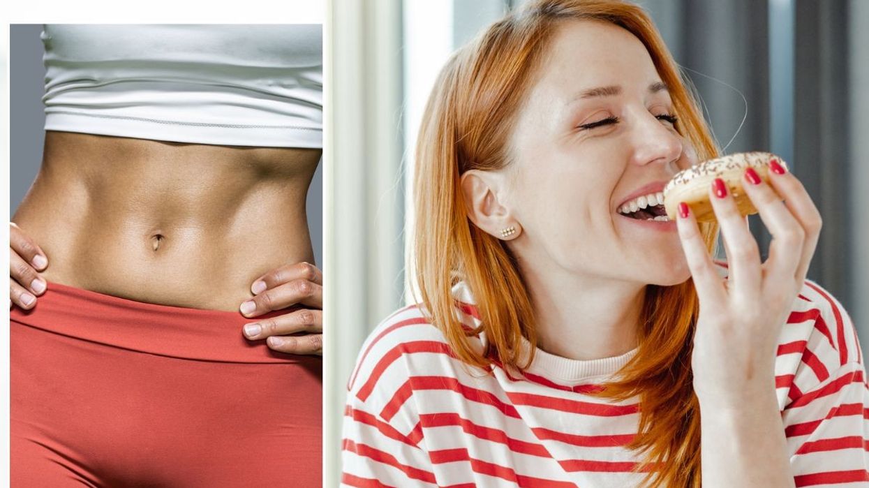 Woman with toned stomach / Woman eating donut