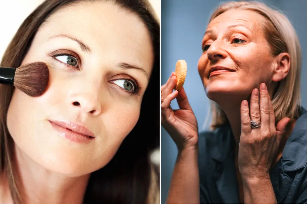 Women applying blusher