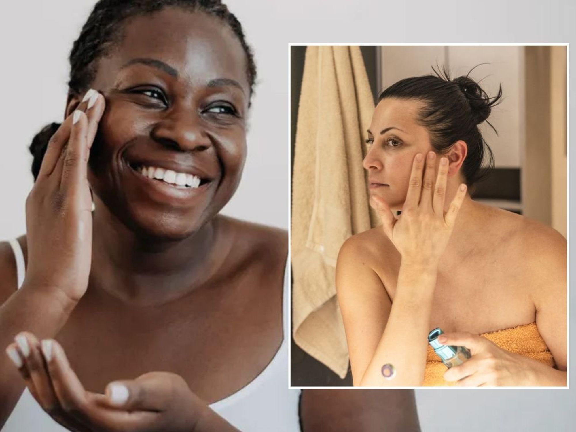 Women applying skin cream to their faces