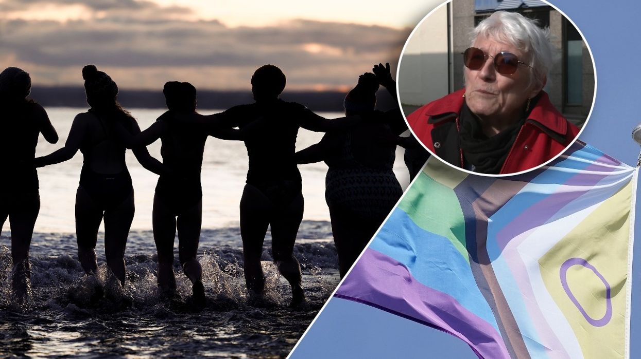 Women diving in sea/LGBTQ flag and women from Deal, Kent
