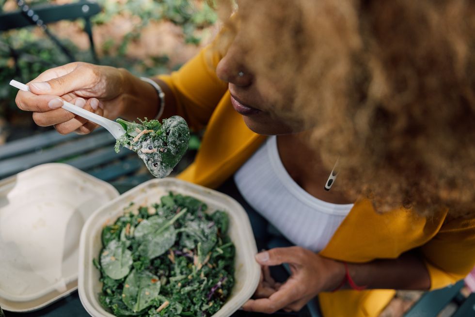 Women eating salad