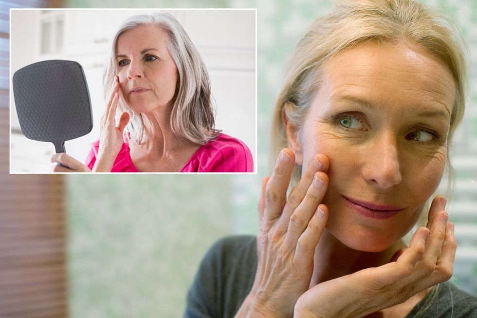 Women examining their skin in mirrors